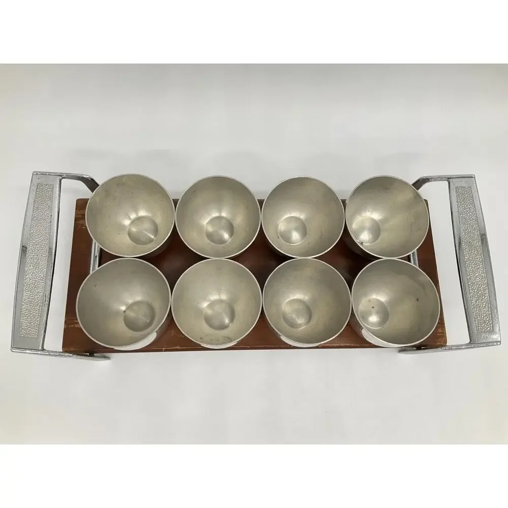 Vintage MCM Mid Century Set of 8 Pewter Jefferson Cups & Tray Web Pewter 1101